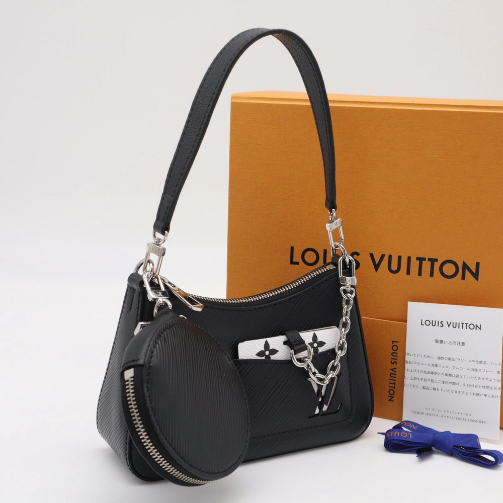 Louis Vuitton Epi Marellini Noir Black Handbag black white leather